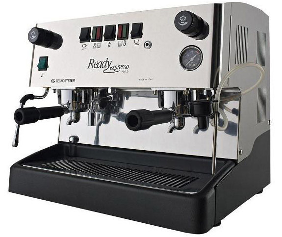 2 gruppige Espresso-Cappuccino Maschine, Edelstahl-Karrosserie.
